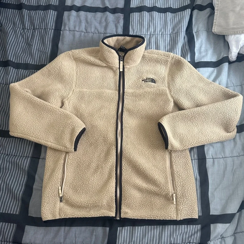 The North Face Men's Beige Full Zip Collared Mid-Length Fleece Jacket Large